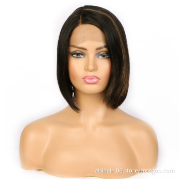 Aisi Hair Cheap Vendors  Black Mixed Brown Bob Short Highlight Low Price Brazilian Straight Lace Wig 100% Human Hair